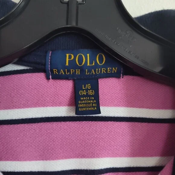 Boys SZ L (14-16) Polo Ralph Lauren Big Pony Navy/Pink Stripe Short-Sleeve Polo - Picture 5 of 5